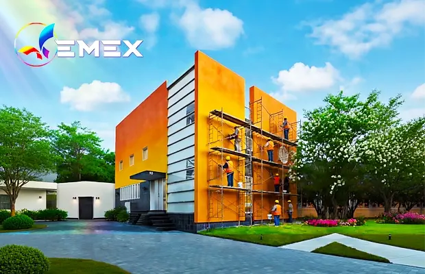 Aplicare tencuială decorativă structurată pe fațadă exterioară